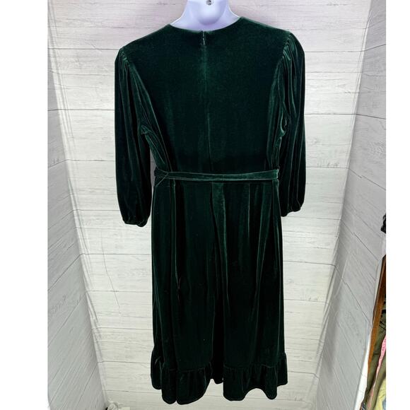Y2K Cato 22/24W women green velvet wrap midi dress old money quiet luxury event - Picture 3 of 12